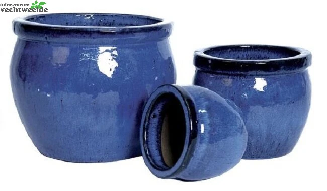 Pot Delta Rand Glazuur D28h24cm Blauw 3 Pot Delta Rand Glazuur D28h24cm Blauw