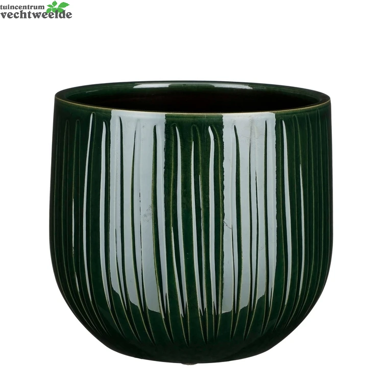 Pot Pablo D25h20cm D.groen Ribbel 3 Pot Pablo D25h20cm D.groen Ribbel